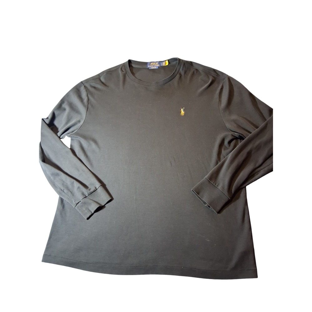 Polo Ralph Lauren Mens Classic Fit Long Sleeve T-Shirt Black Gold Pony Large
